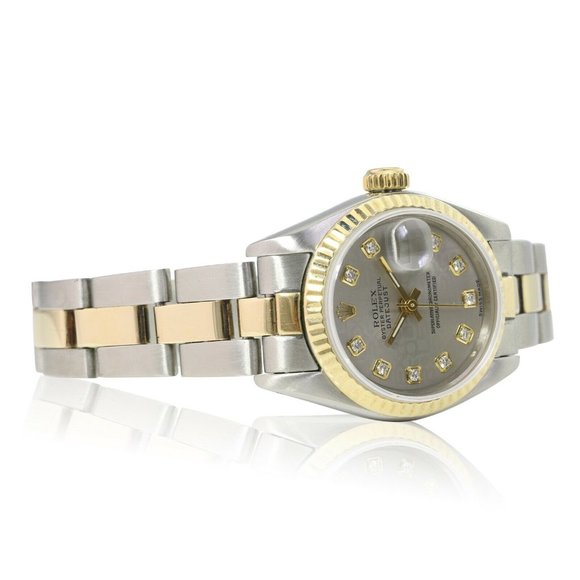 ROLEX DATEJUST GRAY JUBILEE DIAMOND DIAL FLUTED JUBILEE WATCH 69173 BOX&PAPER - Picture 9 of 12